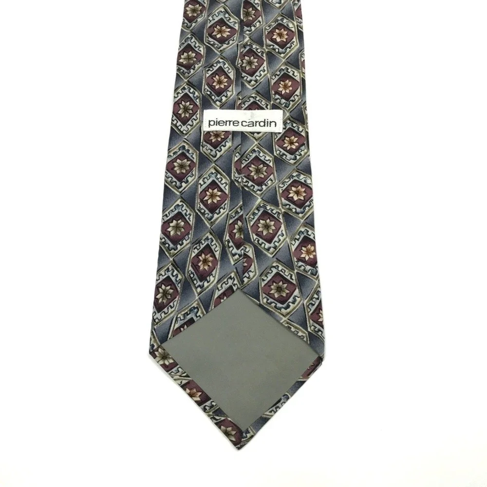 PIERRE CARDIN Gray Red Floral Geometric Elegant Vintage Tie Men's Necktie
